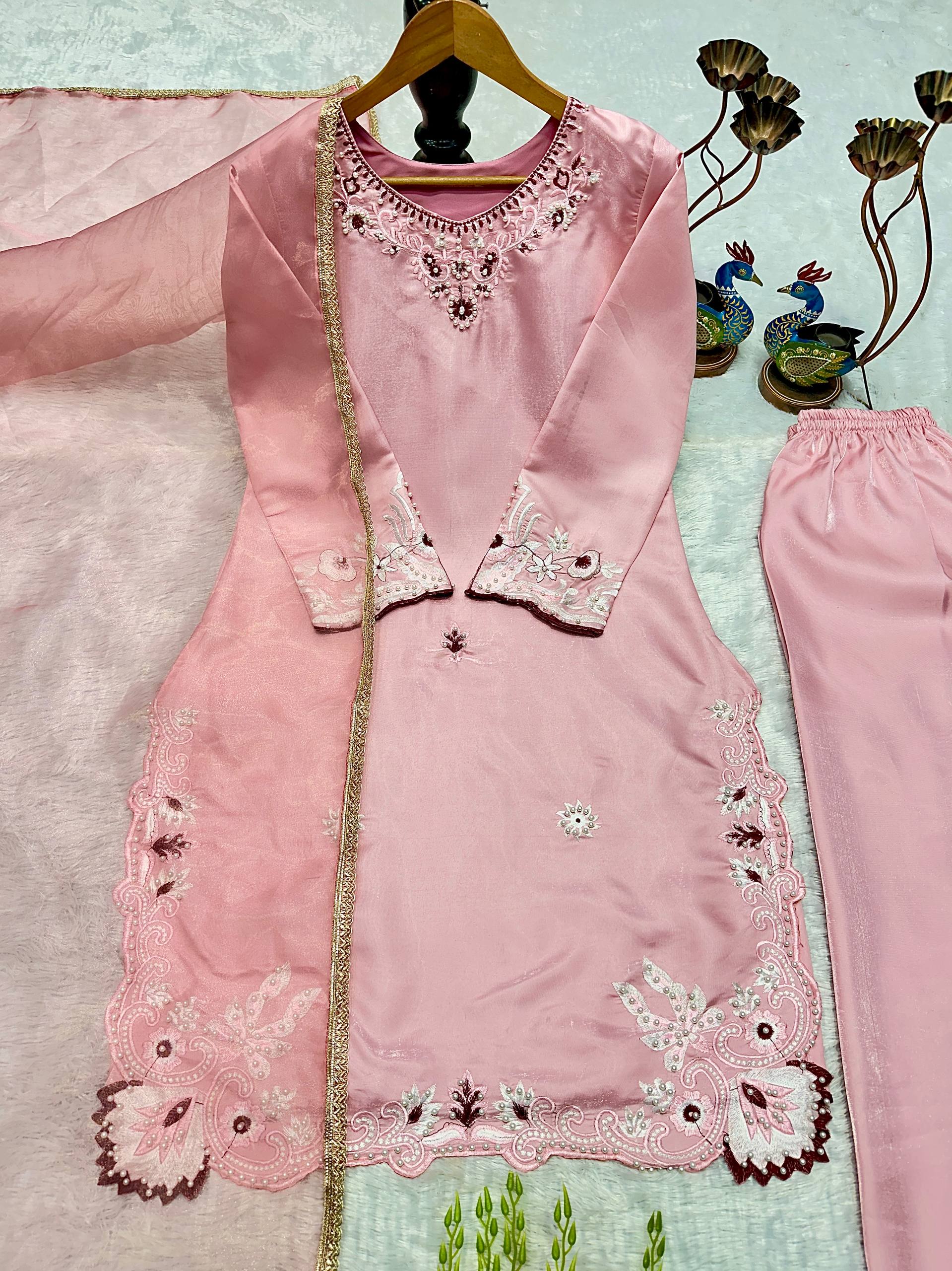 Bespoke Peach Satin Ensemble